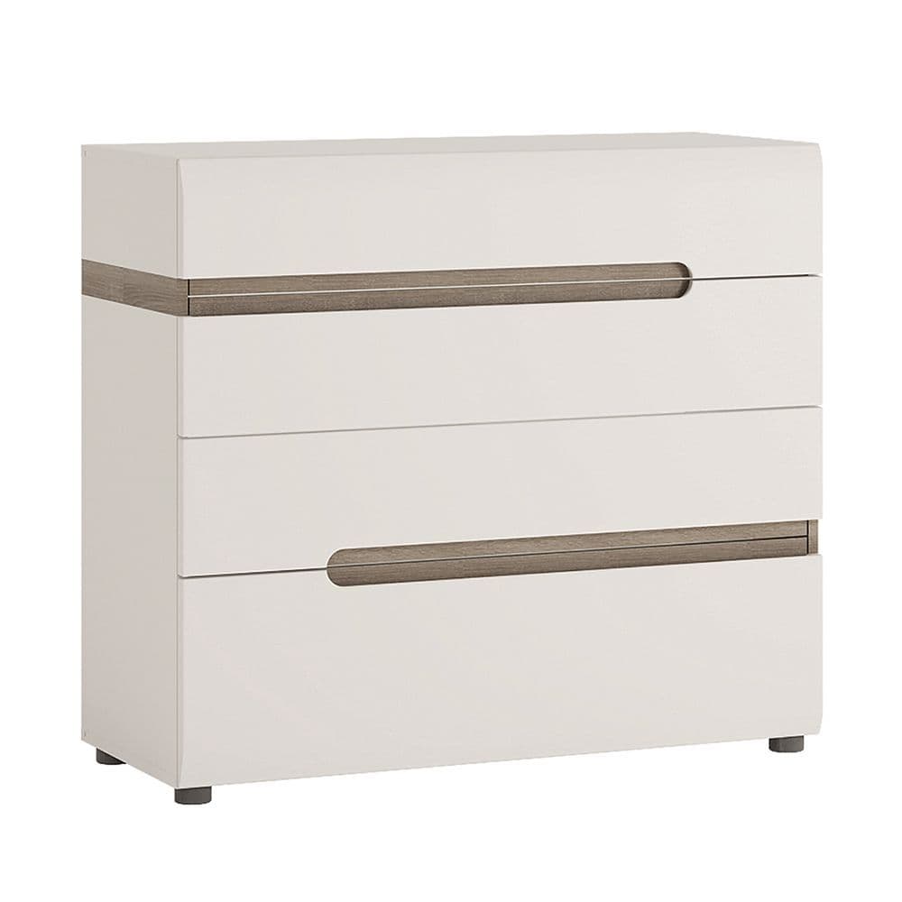 Brompton 4 Drawer Chest in White with oak trim
